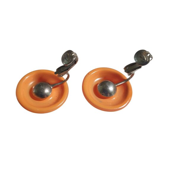 Retro Orange Clip On Earrings Vintage Round Plastic Dome Design Retro MCM Gift - Picture 4 of 4